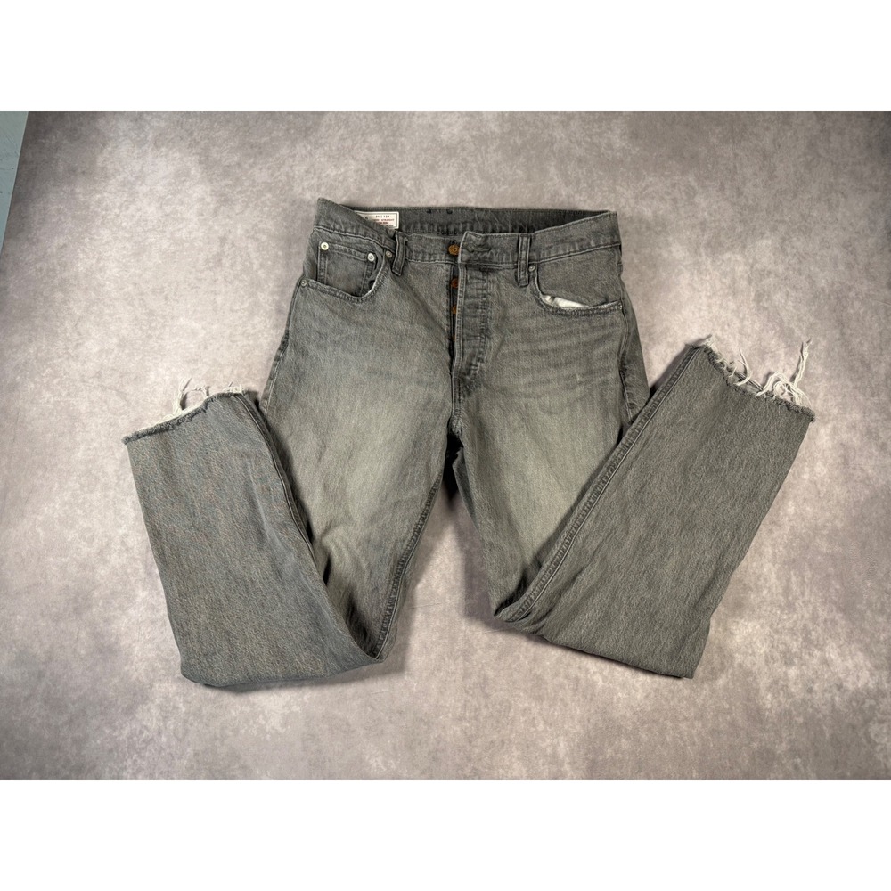 GAP Cheeky Straight Jeans Women's 31 12R Gray High Rise Distressed Raw Hem